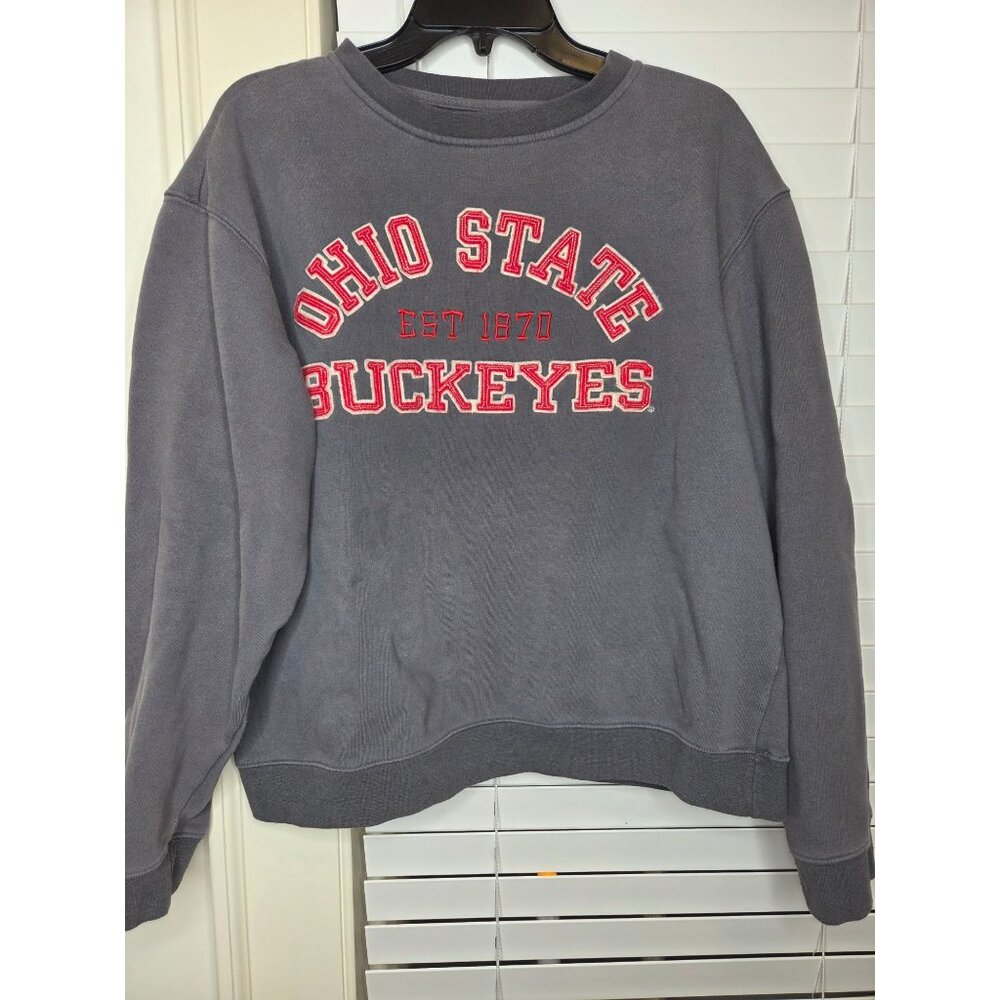 Womens Ohio State Varsity Buckeyes Gray Crewneck Sweatshirt XL Lettered Applique